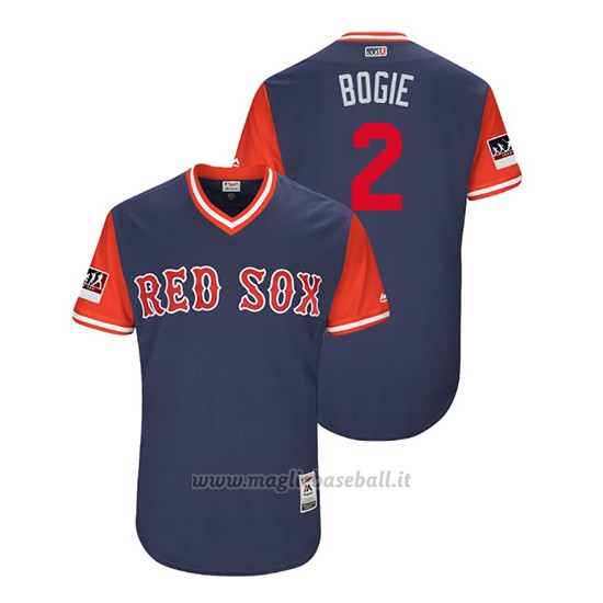 Maglia Baseball Uomo Boston Rosso Sox Xander Bogaerts 2018 Llws Players Weekend Bogie Blu